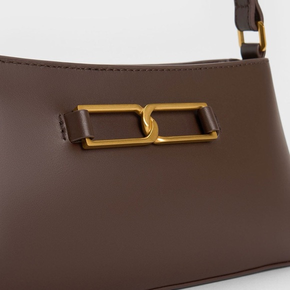 NWOT Charles & Keith Gabine Leather Trapeze Bag - Dark Brown, GENUINE LEATHER - Picture 8 of 11